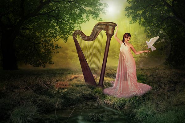 Solfeggio Frequencies harp - pink woman